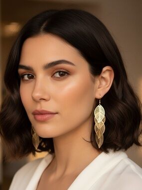 Gold Plated Leaf Dangle Earrings for Women - Elegant Lightweight Design